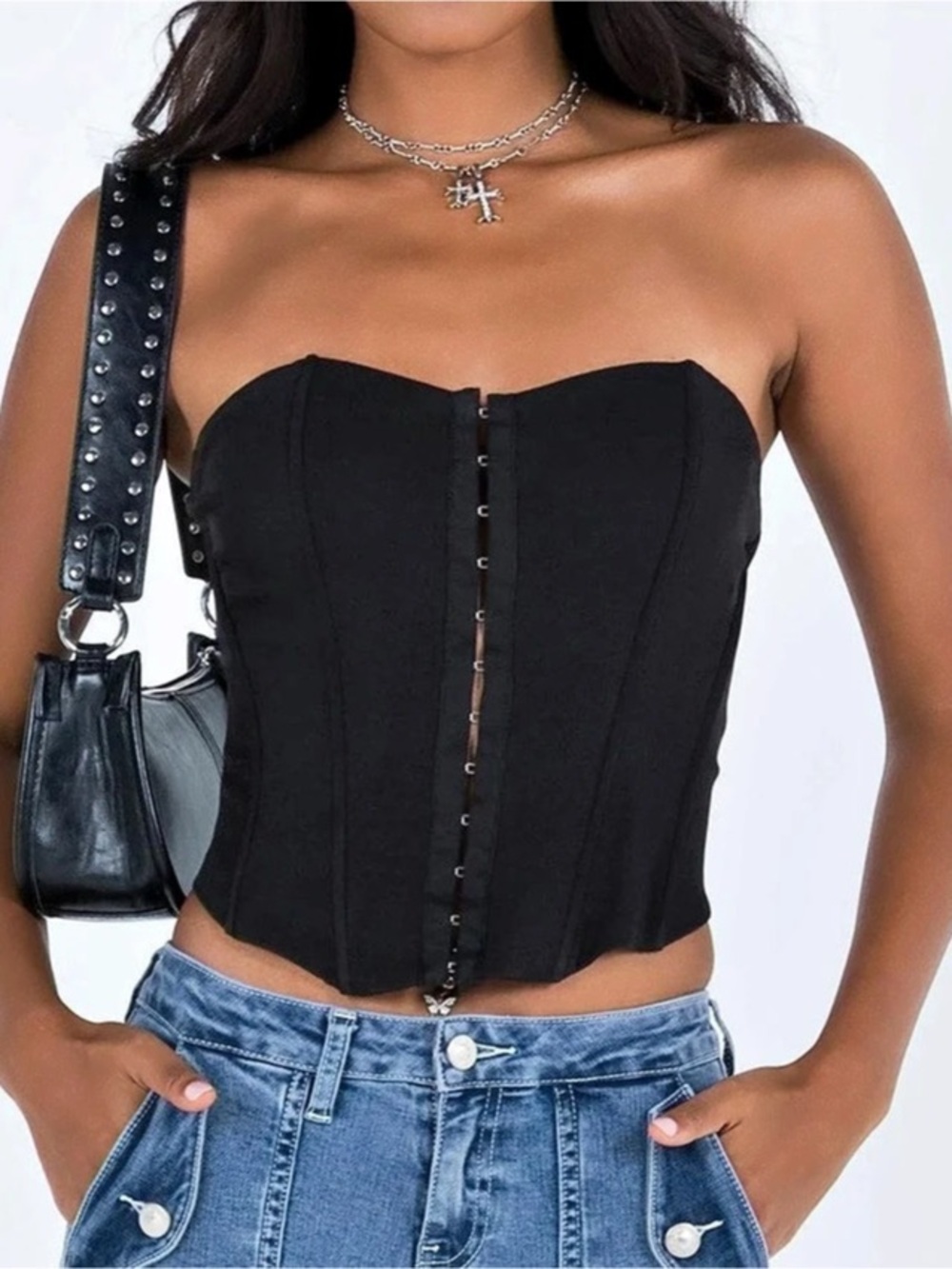 Princess Polly Archer Corset Top Black Crop Top XL